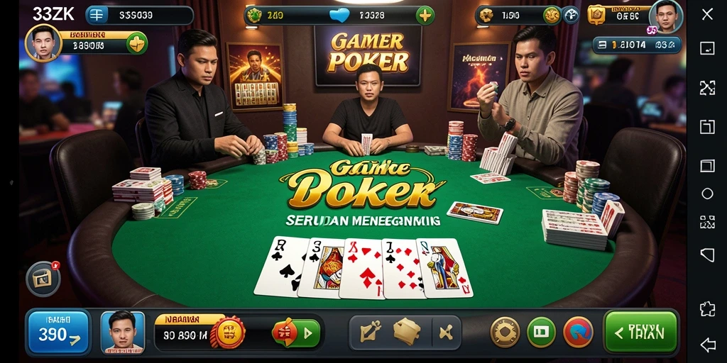 Tampilan gameplay seru dari 33ZK dalam permainan Poker.
