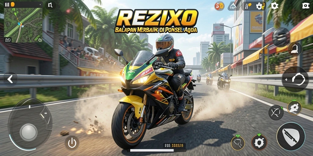 Tampilan gameplay seru balapan motor di REZIXO.