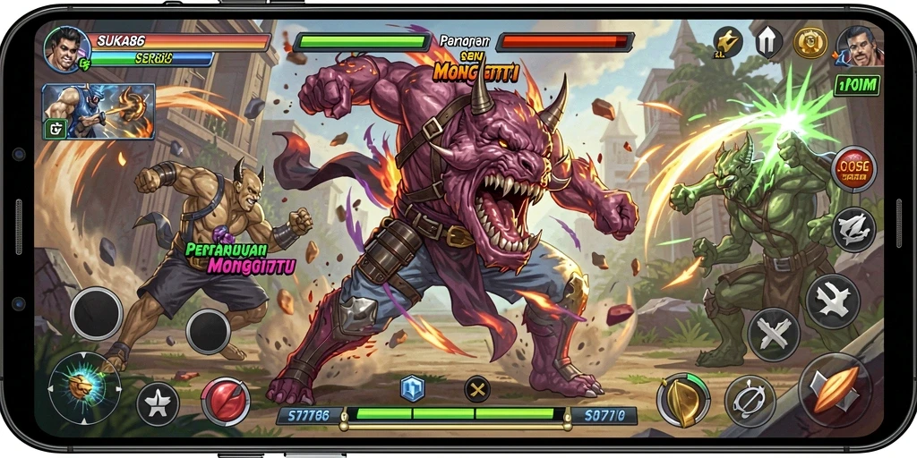 Screenshot gameplay SUKA86 menampilkan aksi pertarungan yang intens dan mendebarkan.